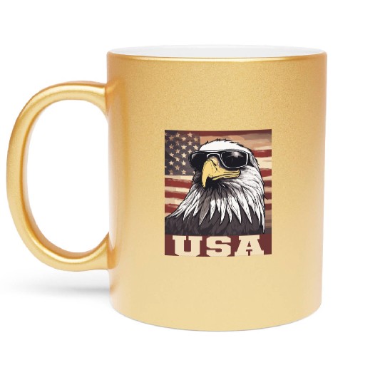 gift idea bald eagle american flag Metallic Mugs