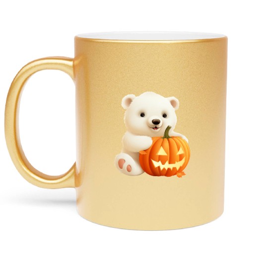 Halloween Polar Bear with Pumpkin Metallic Mugs