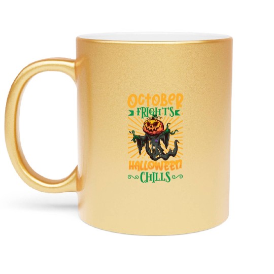 Scary Pumpkin Halloween Costume Autumn Fall Gift Metallic Mugs