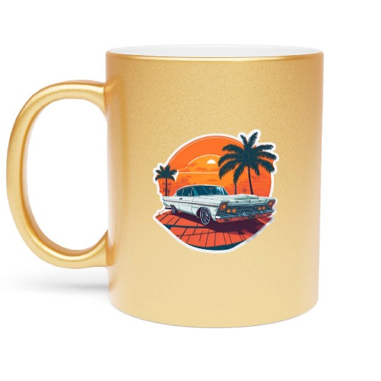 Classic Car Charm: Miami Street Nostalgia Metallic Mugs