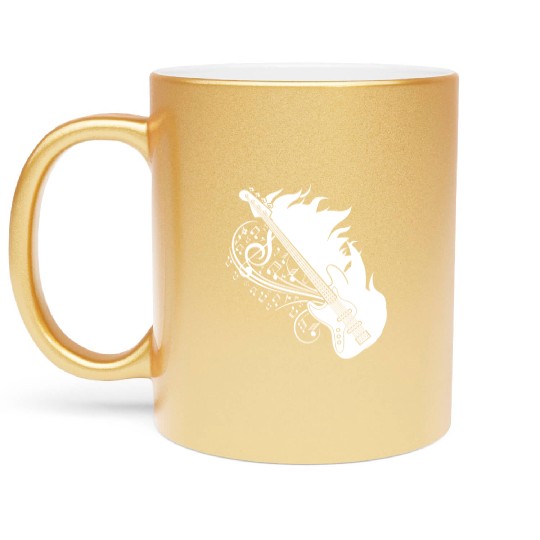 Bass Guitar Bassist Flames Metallic Mugs