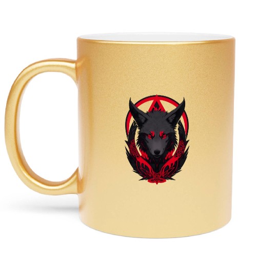 Red and Black Wolf Head with Fiery Eyes Metallic Mugs