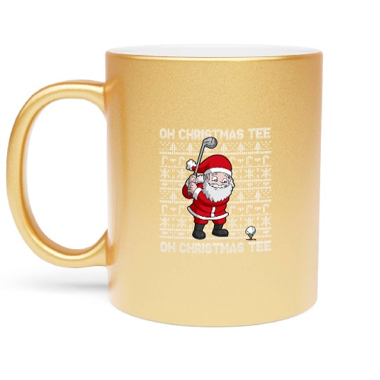 Golf Oh Christmas Metallic Mugs Santa Claus Golfer Golfing T