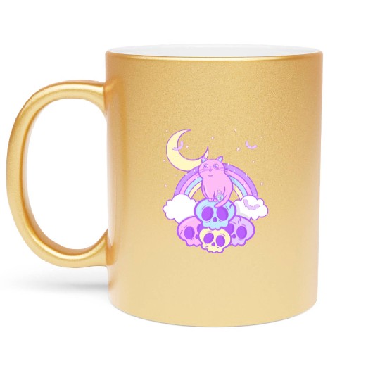 Pastel Goth Cat Skull Lover Cute Gothic Yami Metallic Mugs