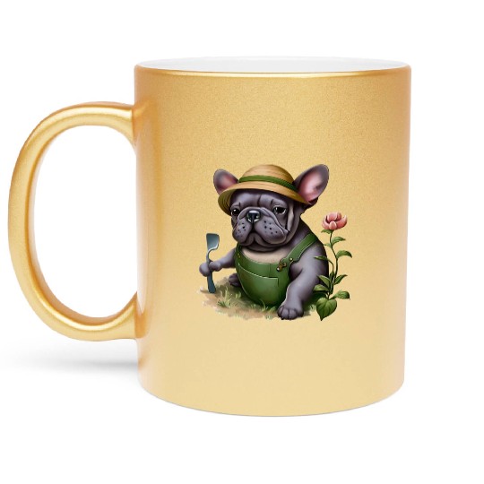 Frenchie in the Flower Garden Metallic Mugs