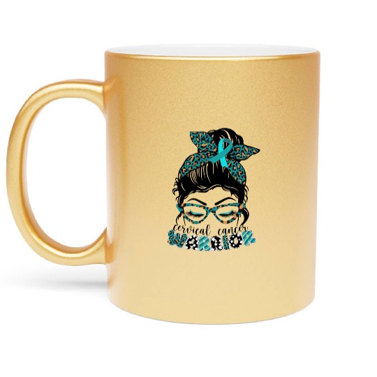Cervical Cancer Warrior Messy Bun Girl Design Metallic Mugs