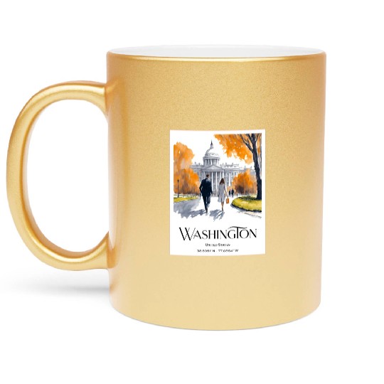 Watercolor painting loving couple in Washington DC Metallic Mugs