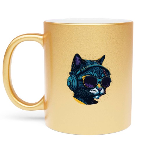 Cool Sunglasses Headphone Galaxy Cat Metallic Mugs