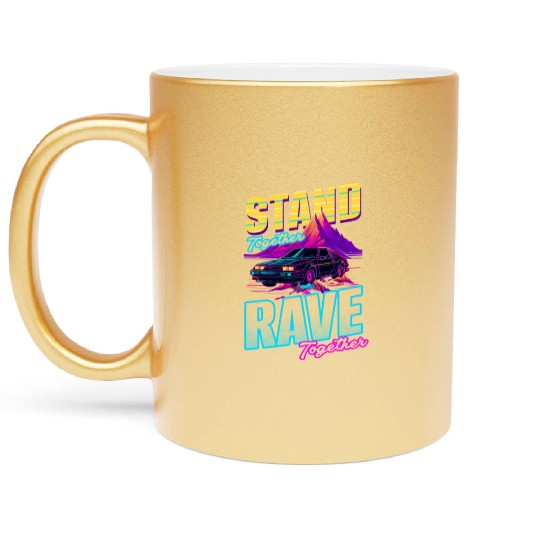 Edm Rave Stand Rave Together Synthwave Metallic Mugs