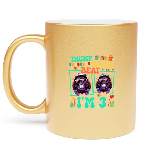 Thump Grunt Beat I'm 3 Gorilla Lover Kid 3rd Metallic Mugs