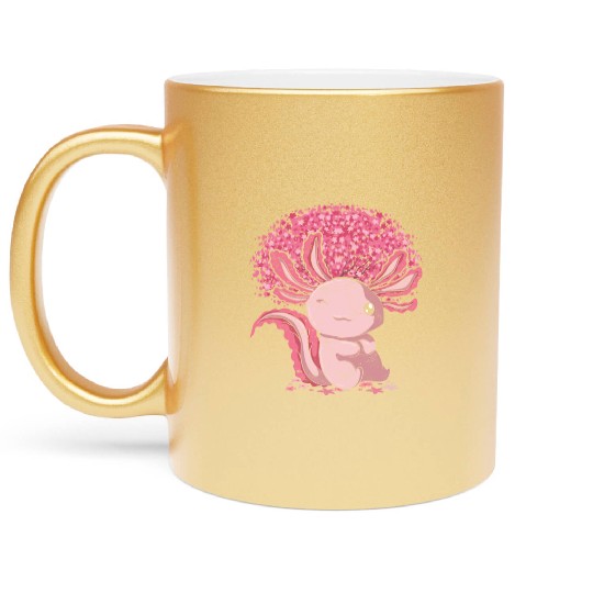 Cherry Blossom Tree Amphibian Gift Sakura Axolotl Metallic Mugs
