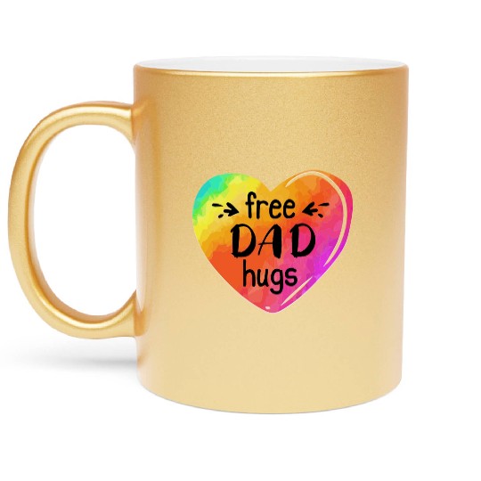 LGBTQIA LGBT Free Dad Hugs Rainbow Heart Gay Pride Metallic Mugs