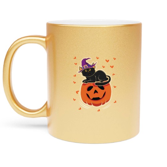 Cat In Pumpkin Cool Creepy Halloween Metallic Mugs