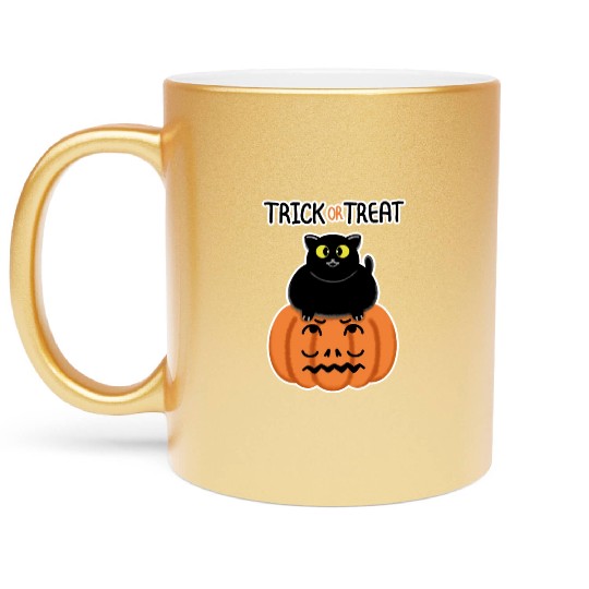 Trick or Treat Black lucky cat with sweetest eyes. Metallic Mugs