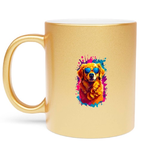 Cool Golden Retriever with Sunglasses 2 Metallic Mugs