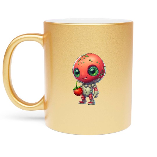 Red Alien Strawberry: Cute Fusion Metallic Mugs
