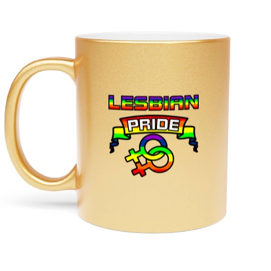 Gender lesbians in rainbow colors with text Metallic Mugs