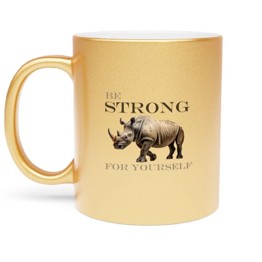 rhinoceros side view Metallic Mugs