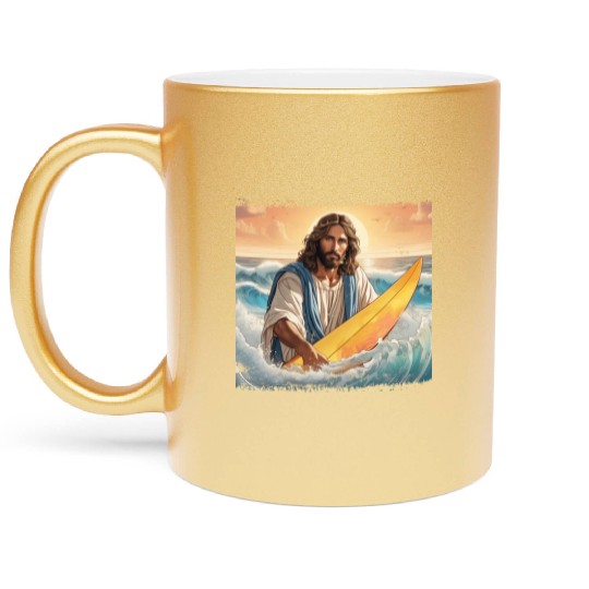 Surfing Jesus Metallic Mugs
