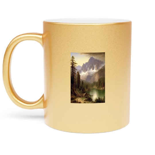 Snowy Mountain Lake Landscape Painting Metallic Mugs