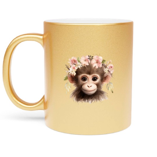 Monkey Chimpanzee Jungle Animal Boho Floral Ape Metallic Mugs