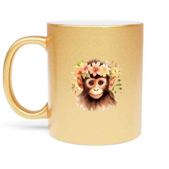 Monkey Chimpanzee Jungle Animal Boho Floral Ape Metallic Mugs