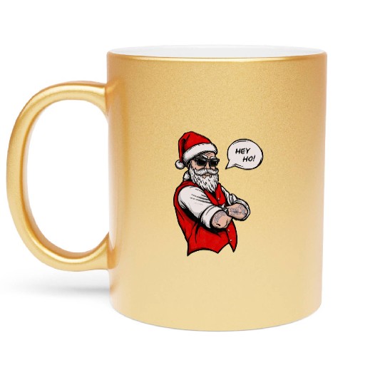 Naughty Santa Hey Ho Christmas Xmas Holiday Metallic Mugs