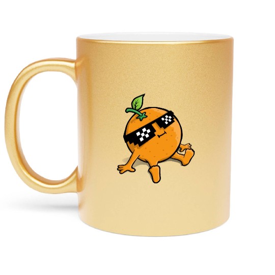 Cool Relaxing Orange Fruit Pixel Sunglasses Face Metallic Mugs