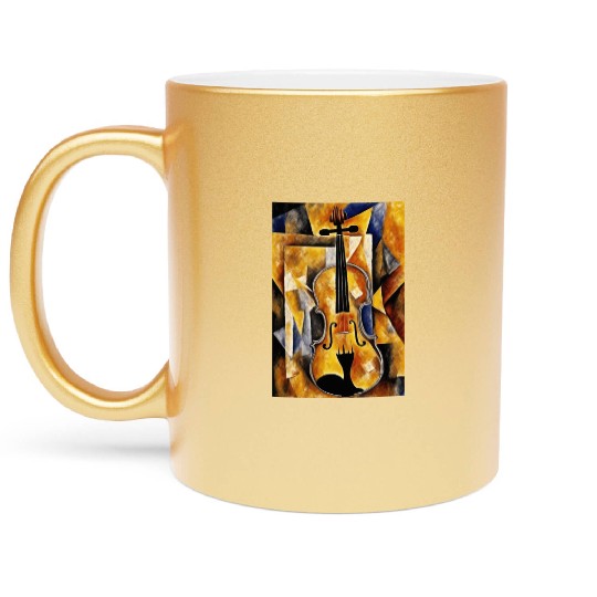 Violin Painting with Geometric Art Metallic Mugs