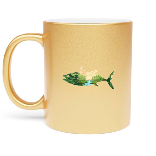 Fishing nature trees mountains fishing gift fish Metallic Mugs