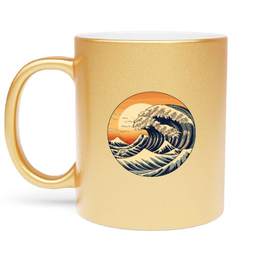Retro Great Ocean Waves Metallic Mugs