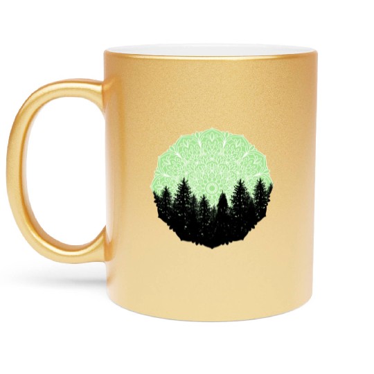 Green Forest Mandala Pacific Northwest Metallic Mugs