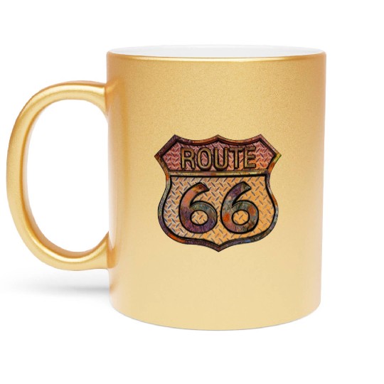 Route 66 vintage sign - Rusty metal 2 Metallic Mugs