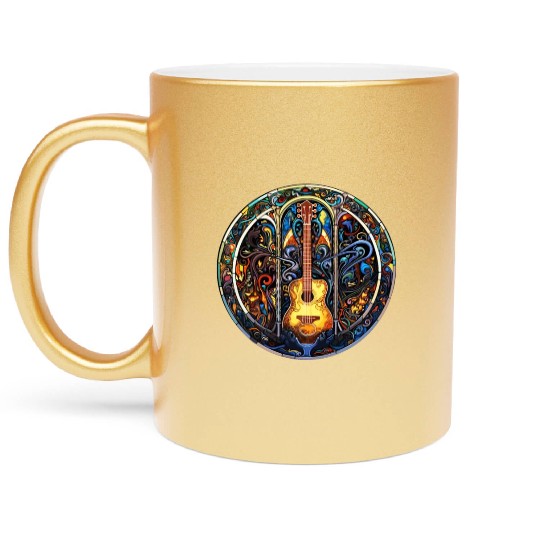 Guitar Stained Glass Style - Funny Guitar Art Metallic Mugs