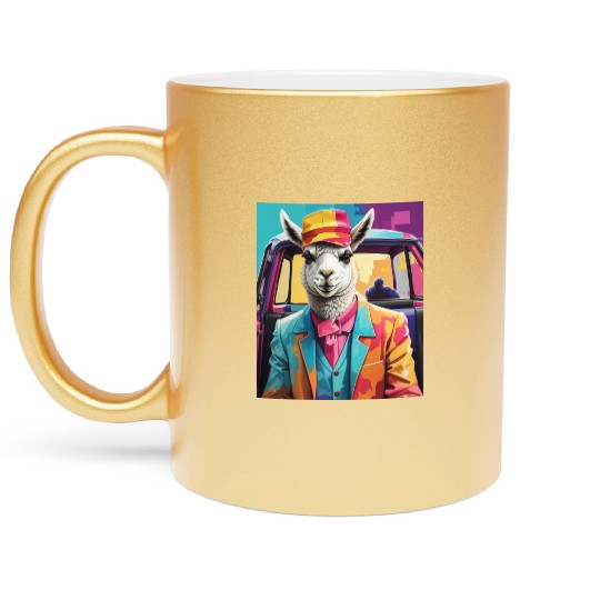 space design llama lover Metallic Mugs