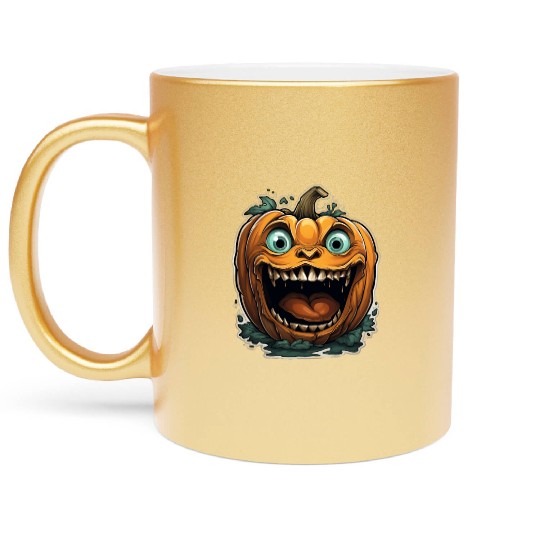 Scary Pumpkin Face I Spooky Halloween Metallic Mugs