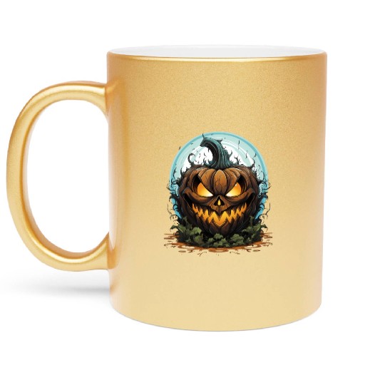 Scary Pumpkin Face I Spooky Halloween Metallic Mugs