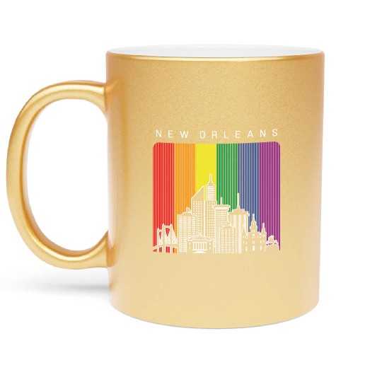 New Orleans Louisiana Rainbow Flag LGBT Pride Metallic Mugs