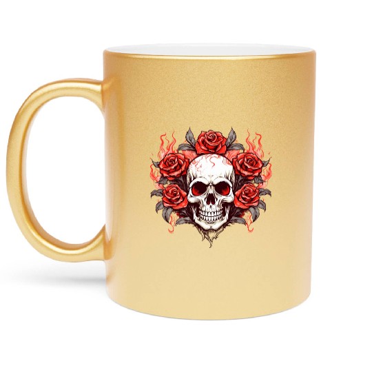Halloween Roses and Skull Metallic Mugs