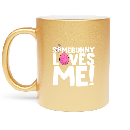 Somebunny Loves Me Easter Bunny Egg Quote Metallic Mugs