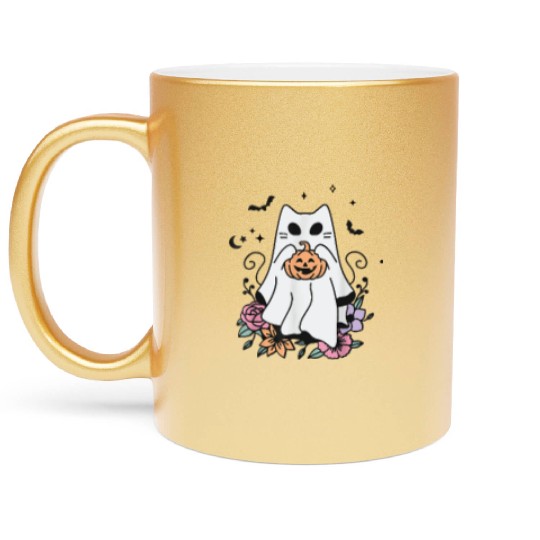 Stay Spooky Halloween Ghost Cat Metallic Mugs