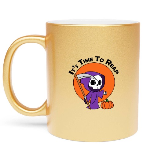 It's Time To Reap Halloween Spooky Grim Reaper Metallic Mugs