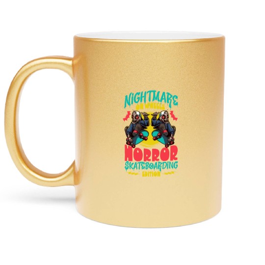 Spooky Horror Skateboarder Halloween Skateboarding Metallic Mugs