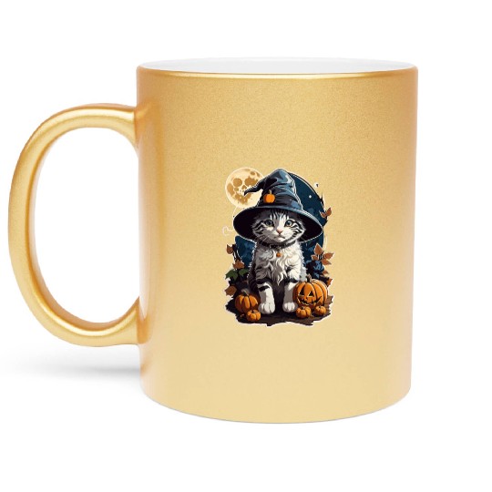 Happy Halloween Pumpkin Cat 48 Metallic Mugs