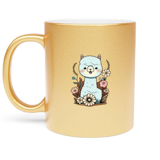 Cute Alpaca Flower Garden Kawaii Llama Lover Metallic Mugs