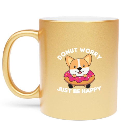 Cute Corgi Funny Animals In Donut Pink Metallic Mugs