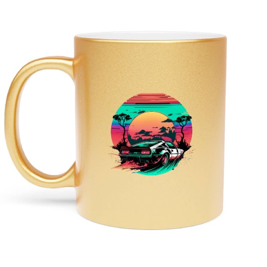 Retro-Fueled Fun: Classic Car Waves Metallic Mugs