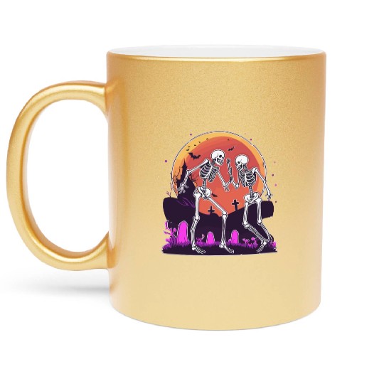 "Skeletal Dance-Off Under Neon Moon" Metallic Mugs