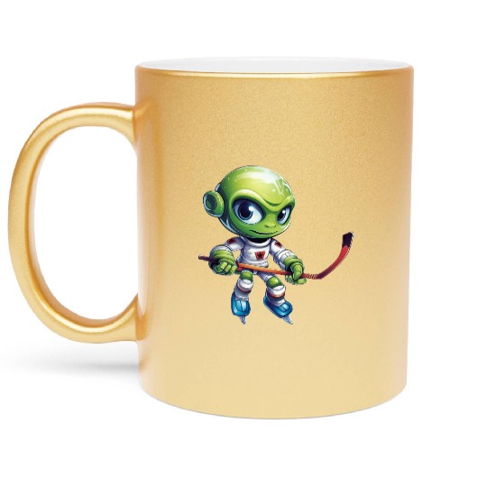 Alien hockey player Metallic Mugs