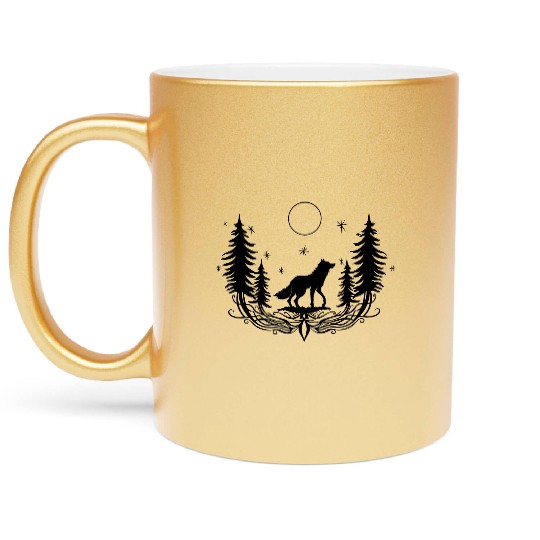Wolf Forest Halloween Moon Fairy tale Metallic Mugs
